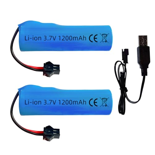 3.7V 1200mAh Akku SM-2P Stecker mit USB-Ladekabel für RC Autos, RC Trucks, Bazooka Rakete Seifenblasenpistole Batterie Bubble Gun Akku (2 Stück)