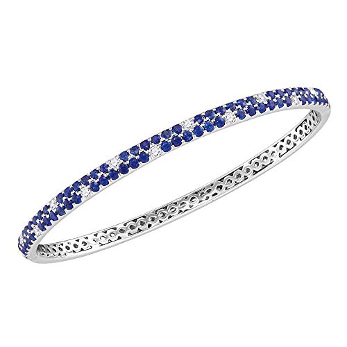 Dazzlingrock Collection 3.35 Carat (Ctw) Blue Sapphire Diamond Double Row Bangle Bracelet 3-1/3 Ct, 18K White Gold #TOP14