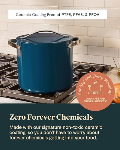 image for Caraway Stock Pot - 12 Qt Ceramic Coated With Lid - Free From Forever 