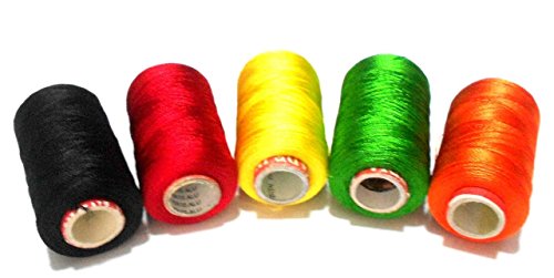GOELX Silk Thread for Jewelery-Making 5 Spools - Black,Red.Mango Yellow,Green,Orange