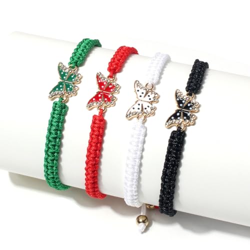 Image of COLORFUL BLING Butterfly Charm Bracelets Adjustable Hand Woven String Bracelets BFF Gift for Women