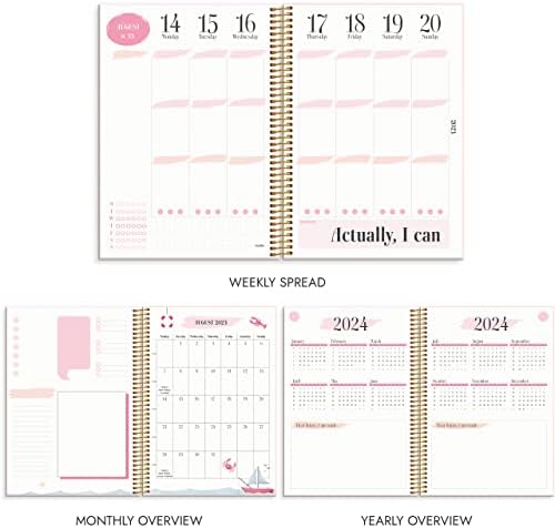 Burde Diary 2023 Life Planner Pink | 19 December 2022 - 7 January 2024 | 21x15cm A5 Format | Week To View with Monthly & Yearly Overview | Stickers Included