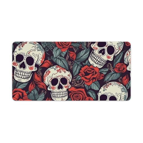 Tapis de souris grand format imperméable aux motifs roses et crânes
