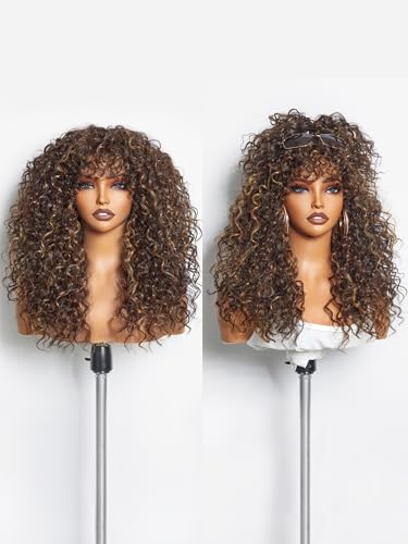 GORGIUS Veralux Blend Human Hair Highlight Brown Curly Wig with