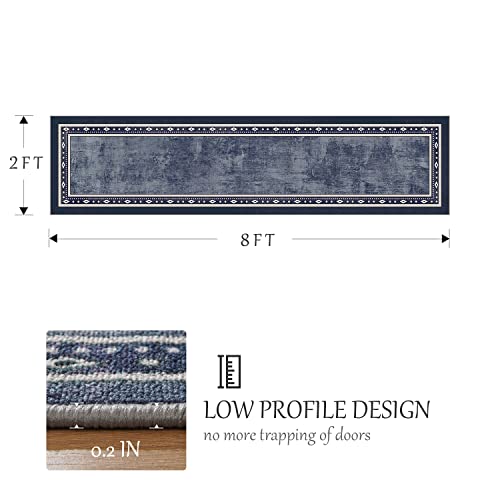Padoor Long Runner Rug For Hallway Bedroom - 2X8 Feet Neutral Rug With Non-Slip Latex Backing Non Shedding Loop Pile For Home Decor Navy Blue #TOP6
