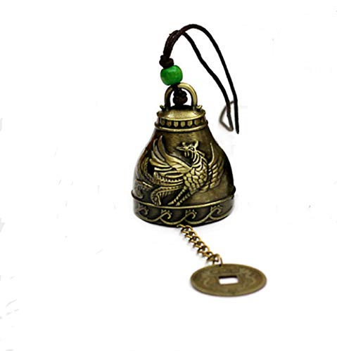DMtse Chinese Lucky Feng Shui Dragon And Phoenix Vintage Bell for Wealth and Safe, Success, Ward Off Evil, Protect Peace - Home Garden Car Interiors Hanging Charm Wind Chime Good Luck Blessing (Dragon