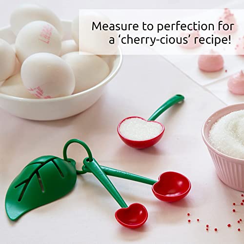 Ototo Mon Cherry Measuring Spoons & Egg Separator- Valentines Gift For Her, Valentines Gifts- Measuring Spoon Set For Baking- Bpa-Free & Dishwasher Safe Teaspoon Set, Dry & Liquid Ingredients (4 Pc) #TOP4