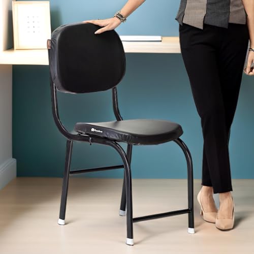 Image of Comfortable Office Study Computer Library Visitor Chair Without Arm Rest With Iron Frame And Cushion Seat Back, Chair Without Wheels, Black