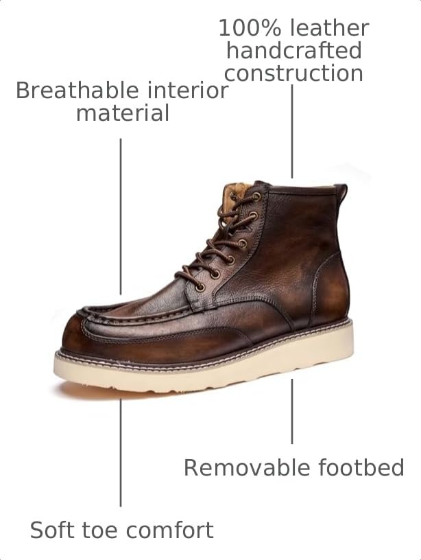 Image of Specell Handcrafted Vintage High-Top Men's Work Boots - Retro Style & Timeless Durability, Soft Toe, Waterproof Casual Leather, Brown, Lace-Up Comfortable Moccasin Toe