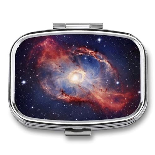 Pill Box with Mirror 2 Compartment Portable Universe Gala Pill Organizer for Pocket Or Purse Travel Medicine Pill Case Weekly Medicine Pill Container Holder for Daily Meds