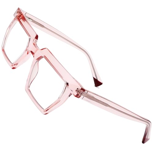 Image of Blue Light Blocking Glasses, TR90 Rectangle Computer Glasses With Anti Eyestrain & UV Glare Protection (Pink)