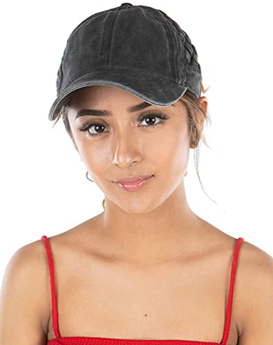 Funky Junque Criss Cross Hat Womens Baseball Cap Distressed Ponytail Messy Bun Trucker Ponycap (Basketweave - Black) #TOP4