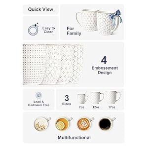 LE TAUCI Coffee Mugs 16 ozCeramic Mug Set Embossment Cups for Latte Hot Tea Cappuccino Mocha Cocoa Dishwasher Safe Suit For Housewarming Wedding 38 inch Set of 4 Arctic White