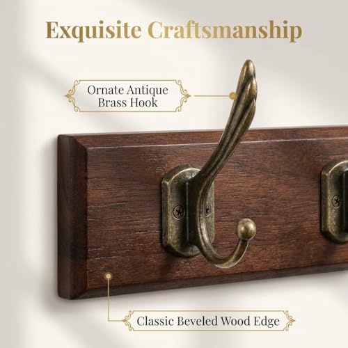 Wall-Mounted-Coat-Rack-with-Solid-Wood-5-Bronze-Metal-Hooks--196-Inch-Rustic-Brown-Entryway-Organizer-for-Hanging-Coats-Hats-Jackets-Scarves-Bags-for-Hallway-Bedroom-Bathroom5Hooks