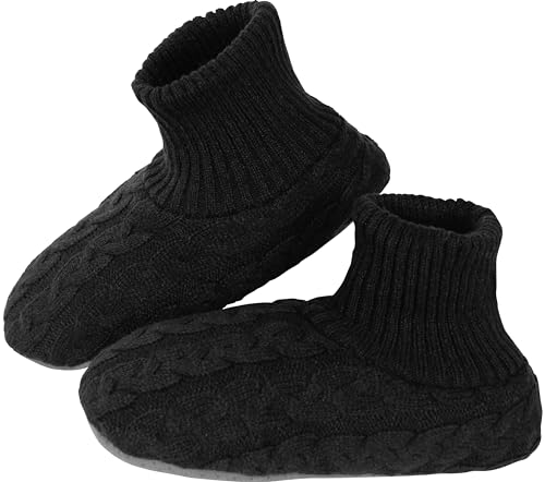 Image of BenSorts Slipper Socks for Men Comfy Cozy Thick House Indoor Boot Sock with Grippers Shoes with Anti-Skid Bottom Soles Black Size 10 11 12 13