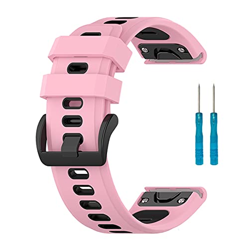 ガーミン用 Fenix 7X / Enduro 2 / Fenix 6X / Descent Mk2 / Descent Mk2i用 バンド 交換バンド 26mm SOOYEEH QuickFit ストラップ シリコン製 柔らかい スポーツ 交換用ベルト 耐衝撃 防汗 (ピンク+ブラック)