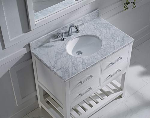 Virtu Usa Caroline Estate 36 Inch Single Sink Bathroom Vanity Set In White W/Round Undermount Sink, Italian Carrara White Marble Countertop, No Faucet, 1 Mirror - Ms-2236-Wmro-Wh #TOP6
