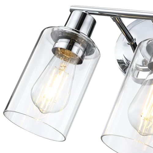 Image of 2-Light Chrome Bathroom Vanity Light Fixture Over Mirror,Chrome Vanity Lights for Bathrooms,2 Bulb Bathroom Wall Light Over Sink