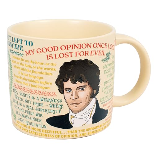 The Unemployed Philosophers Guild Mr. Darcy Pride and Prejudice Mug - Quotes and a Portrait of Jane Austen's Romantic Hero, Comes in Gift Box, 14 oz