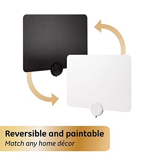 Ge Ultra-Thin Amplified Tv Antenna, 4K Ready 1080P Digital Hdtv Uhf Vhf, Long Range Indoor Tv Antenna, Amplifier With Lte Filter, Reversible Black/White Finish, 48862 #TOP3