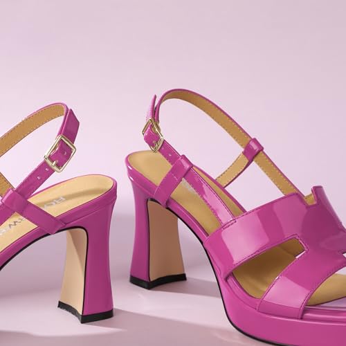 Image of ROSERWISH Heels for Women Chunky Block Platform High Heels Square Open Toe Strappy Heel Sandals Wedding Party Prom Fashion Slingback Dress Pump Sandals Shoes