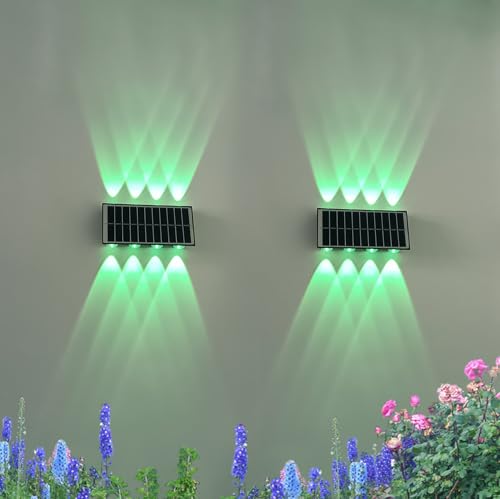 Luces solares para jardín al aire libre, luces de pared impermeables alimentadas por energía solar, adornos de jardín (2 paquetes de 8 haces LED, luz arcoíris RGB)