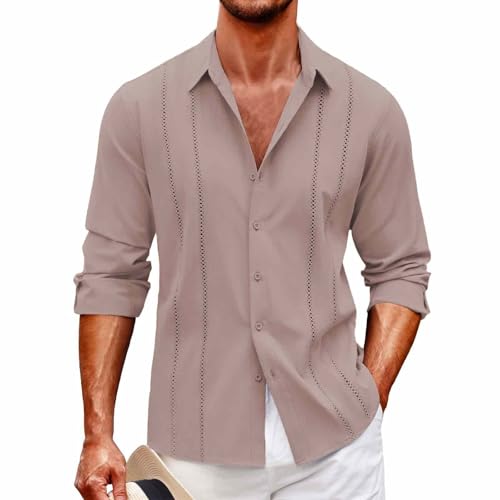VaiKanhai Camisas de Guayabera Cubanas para hombre, camisa casual con botones y mangas largas, camisas de lino para reloj analógico, D, L