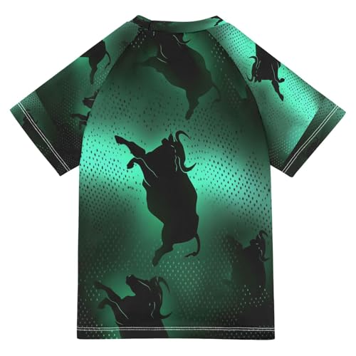 Boys Short Sleeve T-Shirts Funny Ox Animal Green Rashguard Kids Swim Shirts Sun UPF 50+2