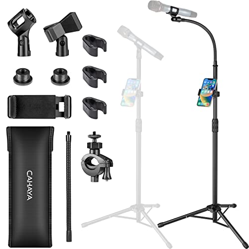 CAHAYA Support de microphone sur trépied à double usage avec support pour téléphone portable Support de microphone à col de cygne portable avec sac de transport et 3 pinces à micro CY0312