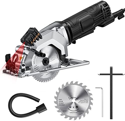 Mini Circular Saw, 4 Amp 4-1/2 Inch Compact Electric Circular Saw with Laser Cutting Guide, 24T Blade, 3500RPM Small Circular Saws, 0°-45° Adjusted, Max depth 48cm, Perfect for Wood and Plastic Cuts