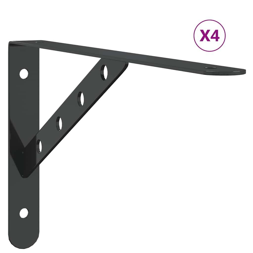 Soporte de estante 4 unidades, 30 x 2,5 x 15,5 cm, acero inoxidable negro, 3 mm de grosor, 50 kg capacidad de carga, para baño, cocina, dormitorio, montaje en pared