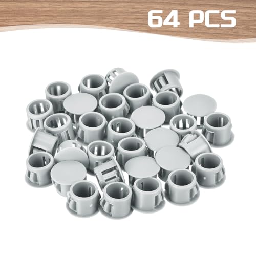 Image of MECCANIXITY 64PCS 12mm(1 /2 inch) Light Gray Plastic Hole Plugs, Flush Type Panel Hole Plugs Insert End Caps for Locking Hole Tubes Furniture Cabinet