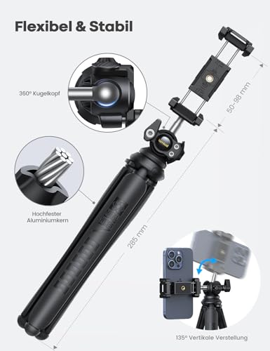 Lamicall Handy Stativ, Mini Stativ Halter - Flexible Handy Halterung Tripod für Smartphone & Kamera, 360° Pocket Tripod mit Kabellose Fernbedienung, Handystativ für iPhone 17/16/15, für GoPro, Samsung