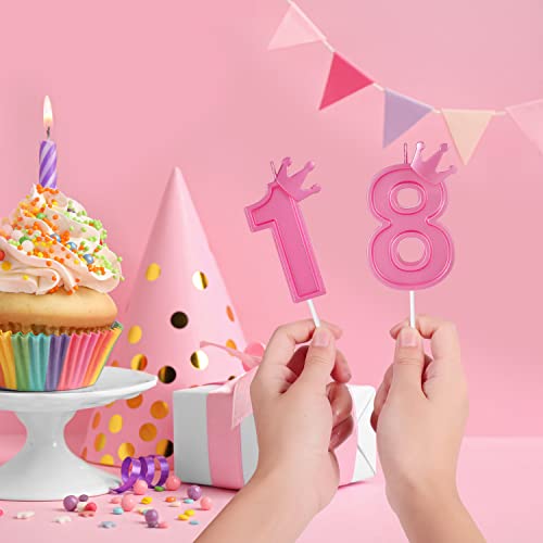3 Inch Birthday Number Candle, 3D Number Candle With Crown Decor Large Cake Topper Number Candles For Birthday Cakes Wedding Anniversary Graduation Festival Party (Pink, 9) #TOP6