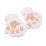Mr.Fashion girls cosplay plush cat claws winter warm half finger gloves cute hanging neck cartoon student plus fleece thick gloves (white)