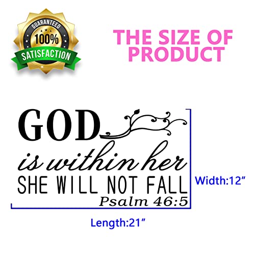 SEATUNE Wall Decals for Women, Wall Decals for Bedroom, God Quotes Bible Verse Christian Religious Prayer Jesus Faith Positive Vinyl Art Decor Home Stickers God is Within Her She Will Not Fall 21"X12"