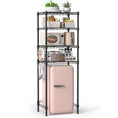 Image of Hodonas 4-Tier Mini Fridge Shelf, Heavy Duty Adjustable Storage Shelf, Ultimate Organizer Rack for Mini Fridge, Microwave & Appliances, Maximizes Space Saver in Dorm, Kitchen, Office & Garage, Black