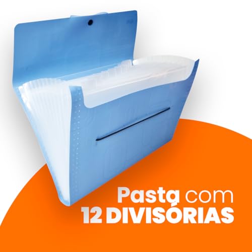Pasta sanfonada A4 com 12 divisórias Azul 6070.c Dello