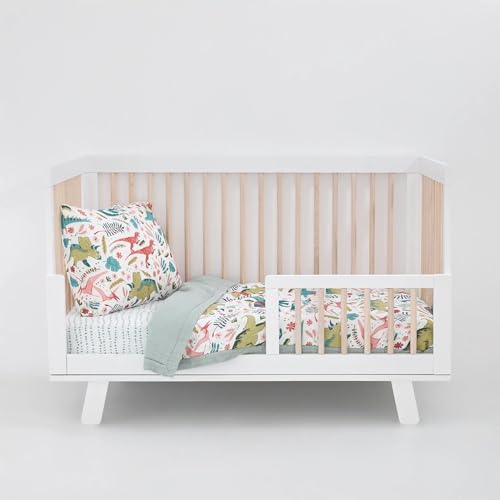 Image of Little Unicorn Toddler Bedding 3-Piece Set | Includes Comforter, Crib Sheet & Pillowcase | Soft & Breathable Muslin Fabric | for Convertible Cribs & Toddler Beds (Boho Dino)