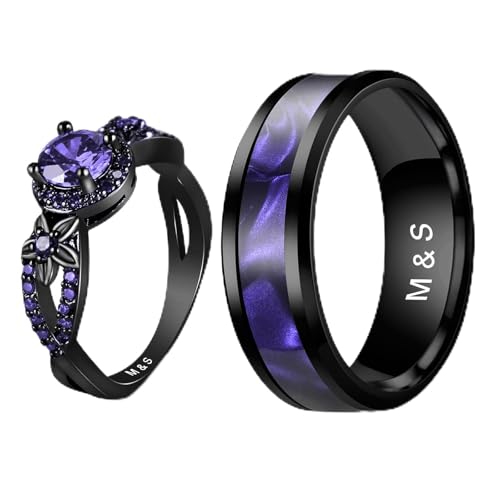 3UMeter 2Pcs Personalized Couples Rings for Him and Her Set Custom Matching Rings for Couples Promise Rings Engraved Wedding Ring Sets for Anniversary Wedding Engagement Valentines Day Gifts