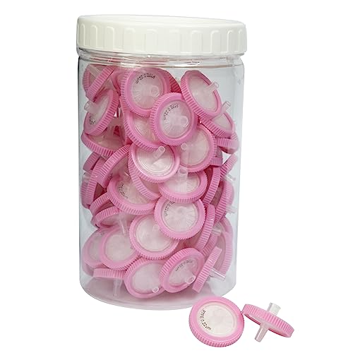 Image of Syringe Filters PTFE Hydrophobic Filtration 0.22um Micron Pore Size 25mm Membrane Diameter Lab PTFE Membrane Disc Non-Sterile by Labfil, Pack of 100