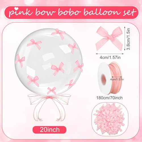 Gejoy 10 Sets 20in Pink Bobo Balloons with Bows Coquette Birthday Party Decorations with Bows Ribbon Clear Bobo Balloons for Wedding Bachelorette Coquette Party Engagement Bridal Baby Shower Decor by Gejoy - Used condition - Image 2