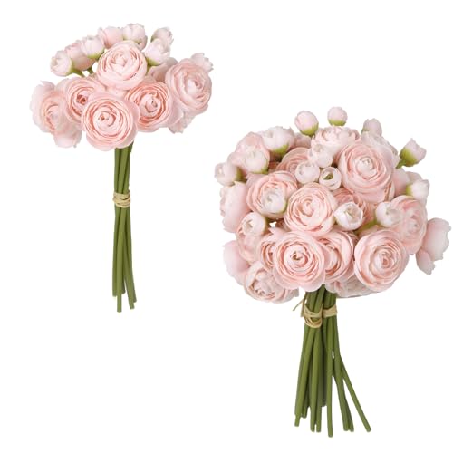 IPOPU Lot de 12 Petits Bouquets de renoncules artificielles Roses pour Bouquet de Mariage,...