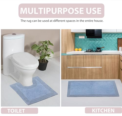 Home Weavers Luxury Collection 100% Cotton Reversible Bathroom Rugs Set, Washable Rug, Extra Soft and Absorbent Bath Rug, Kitchen Mat, 3 Piece Set with Contour, Blue by Home Weavers - Image 6