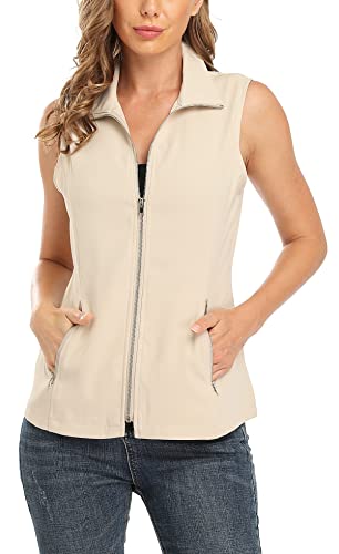 Miss Moly Women's Lightweight Vest Casual Zipper Utility Military Vest Hiking Golf Sleeveless Jackets Beige M #TOP4