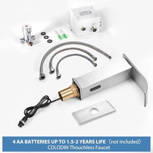 CDLODIN Touchless Bathroom Faucet Automatic Bathroom Sink Faucet with Sensor, Control Box and Temperature Mixer and Hole Cover Plate, Brushed Nickel by CDLODIN - Image 6