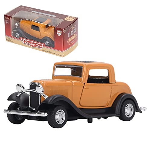 Diecast Cars,Classic Car Model Toy,Diecast Alloy Pull Back Car Model,1:32 Vintage Simu-lation Toy Antique Pullback Opened Doors Model,for Girls and Boys Kids Toys (Yellow)