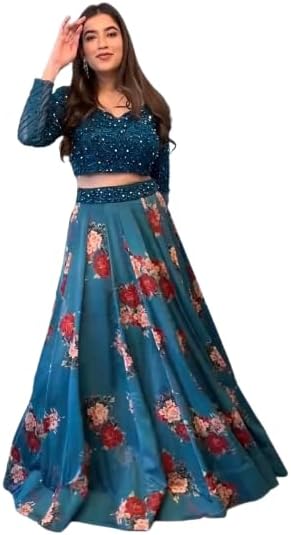 infabzonLehenga Choli For Women Bollywood Style Organza Silk With Digital Print Embrodery Sequance Work