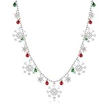 boderier Christmas Snowflake Necklace Long Crystal Rhinestone Snowflake Beaded Charm Snowflake Pendant Necklace Xmas Holiday Festive Jewelry Necklace (Silver)