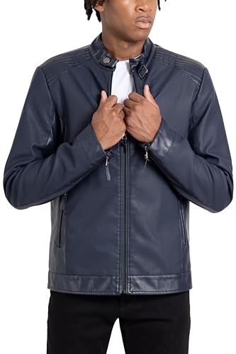 Image of X-Ray Men's Slim Fit Faux-Leather Moto Jacket with Removable Hood